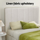 Artiss TETTE beige linen queen bed frame styled in bedroom — Allure Home Collections