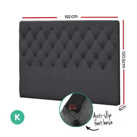 Artiss CAPPI King Bed Head in Charcoal Faux Linen — Button Tufted — Allure Home Collections