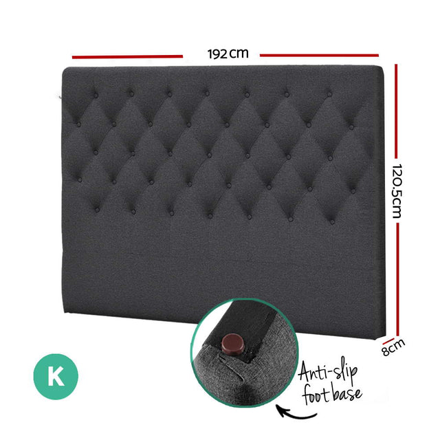 Artiss CAPPI King Bed Head in Charcoal Faux Linen — Button Tufted — Allure Home Collections