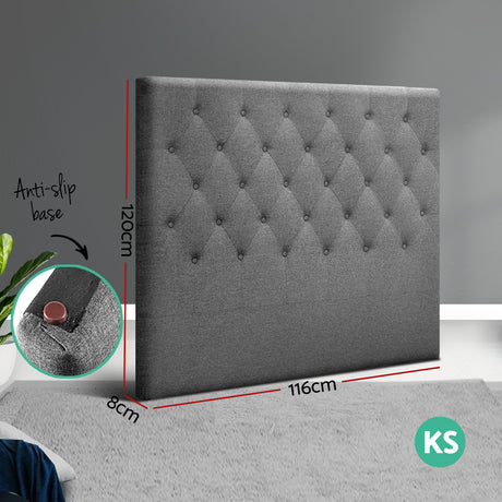 Artiss CAPPI King Single Bed Head in Grey Faux Linen — Button Tufted — Allure Home Collections
