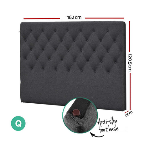 Artiss CAPPI Queen Bed Head in Charcoal Faux Linen — Button Tufted — Allure Home Collections