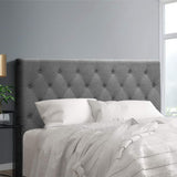 Yaouk grey upholstered bed head in a modern bedroom