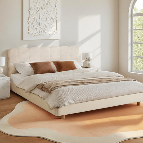 Artiss double cloud headboard bed frame in white boucle fabric — full view — Allure Home Collections