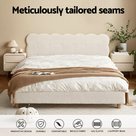 Artiss cloud headboard boucle bed frame styled in contemporary bedroom — Allure Home Collections