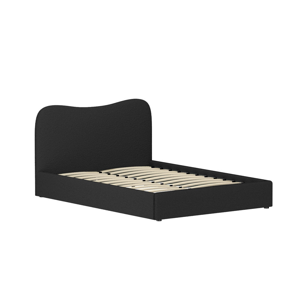 Artiss DARA double black boucle bed frame showing 1-year warranty — Allure Home Collections