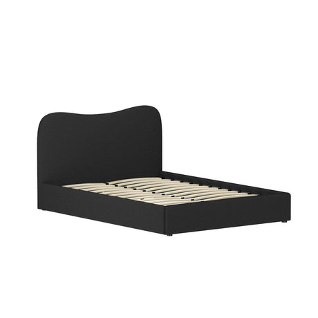 Artiss DARA double black boucle bed frame showing 1-year warranty — Allure Home Collections