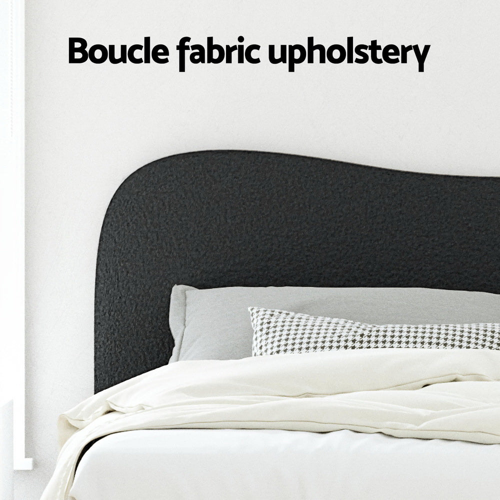 Artiss DARA black boucle double bed frame styled in bedroom — Allure Home Collections