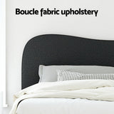 Artiss DARA black boucle double bed frame styled in bedroom — Allure Home Collections