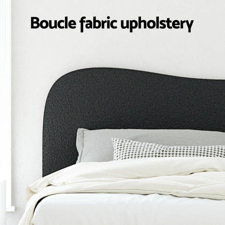 Artiss DARA black boucle double bed frame styled in bedroom — Allure Home Collections