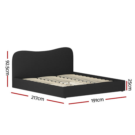 Artiss DARA bed frame boucle headboard close-up showing textured fabric — Allure Home Collections