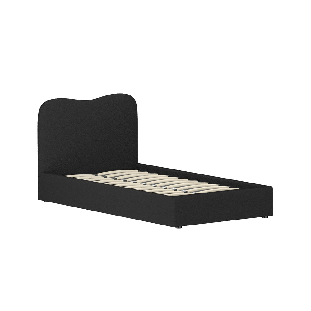 Artiss DARA king single boucle bed frame showing 180kg capacity — Allure Home Collections