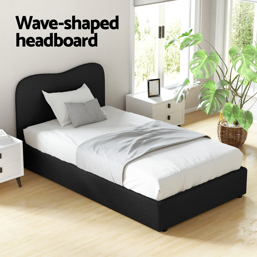 Artiss DARA king single boucle bed frame from foot end — Allure Home Collections