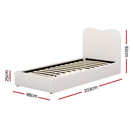 Artiss DARA Single Bed Frame — Boucle Upholstered with Padded Headboard — Allure Home Collections