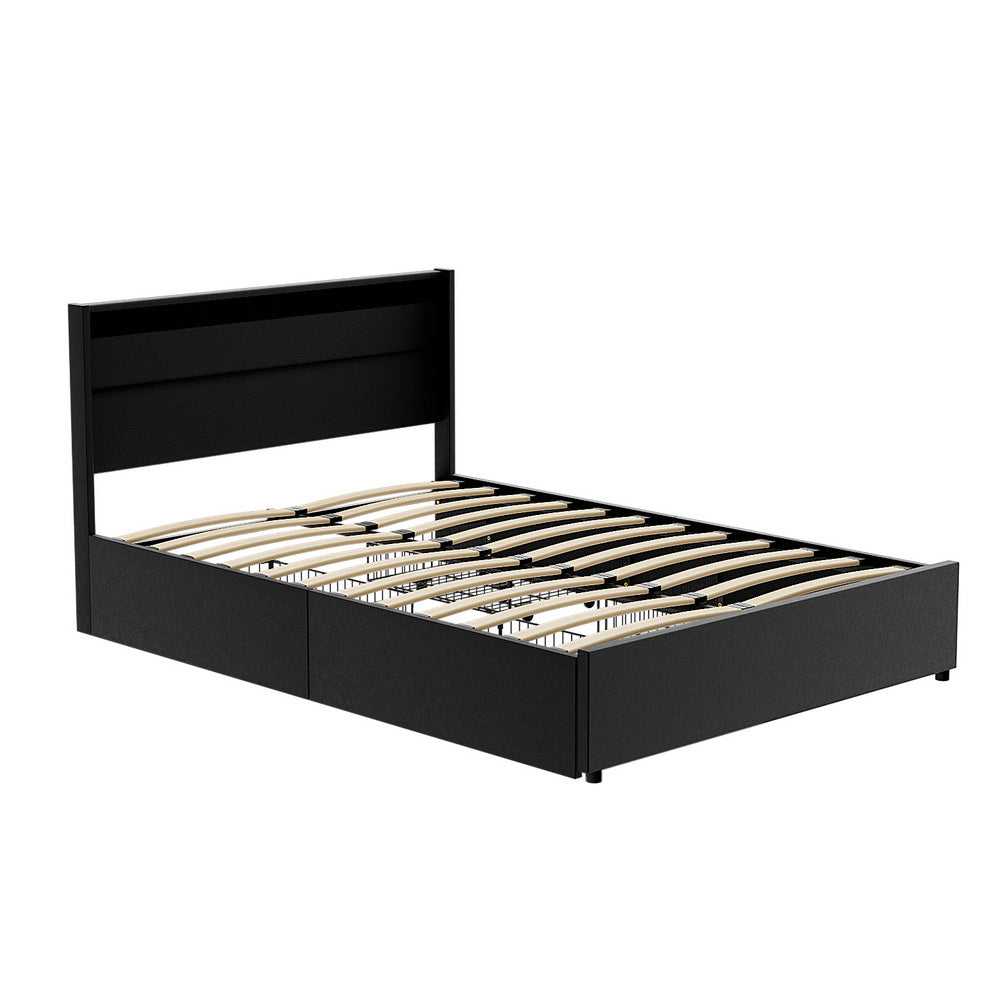 Artiss DUNN double LED storage bed frame showing 300kg capacity — Allure Home Collections