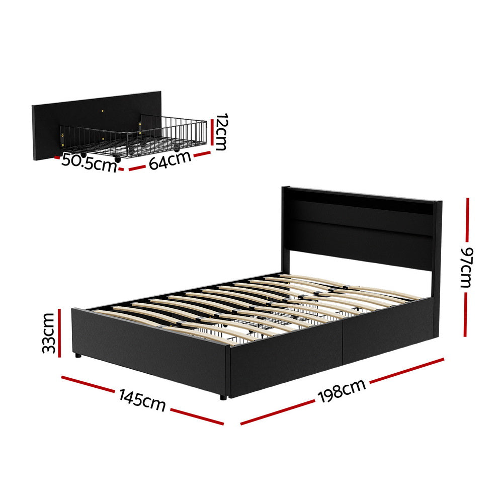 Artiss DUNN double LED bed frame lighting detail showing colour modes — Allure Home Collections