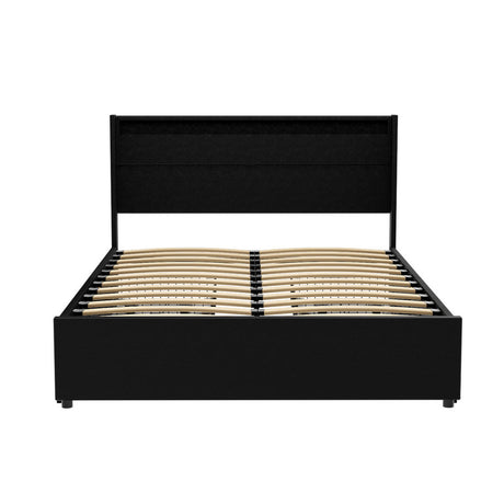 Artiss DUNN double bed frame showing 4 storage drawers open — Allure Home Collections
