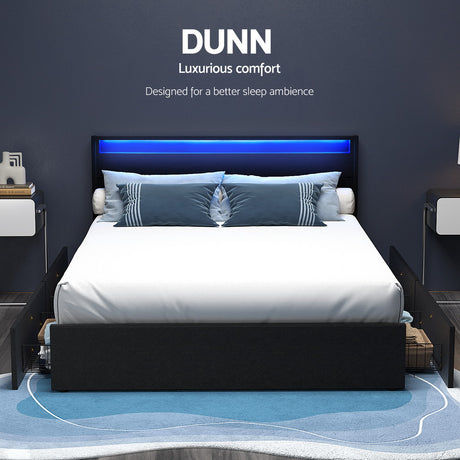 Artiss DUNN black PU leather double bed frame headboard close-up — Allure Home Collections