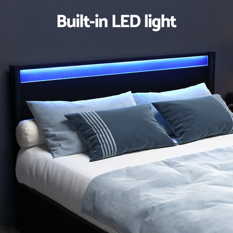 Artiss DUNN double LED storage bed frame styled in contemporary bedroom — Allure Home Collections
