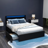 Artiss DUNN double LED bed frame in black PU leather with 4 storage drawers — Allure Home Collections