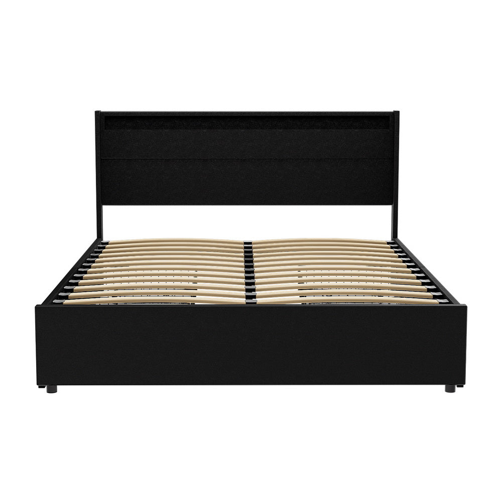 Artiss DUNN queen bed frame showing 4 storage drawers open — Allure Home Collections