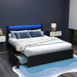 Artiss DUNN queen LED bed frame in black PU leather with 4 storage drawers — Allure Home Collections
