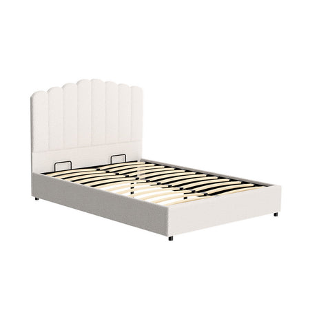Artiss FION Double Bed Frame — Boucle Upholstered with Gas Lift Storage — Allure Home Collections