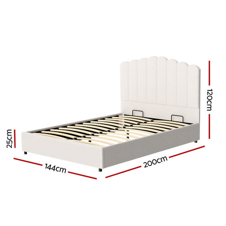 Artiss FION Double Bed Frame — Boucle Upholstered with Gas Lift Storage — Allure Home Collections