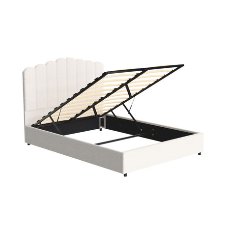 Artiss FION Double Bed Frame — Boucle Upholstered with Gas Lift Storage — Allure Home Collections