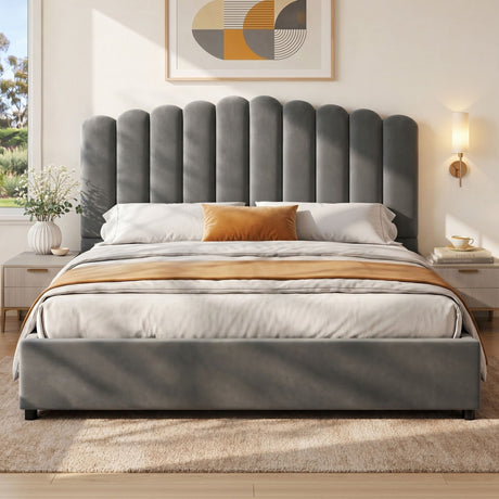 Rimini grey King bed frame in a modern bedroom