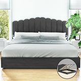 Artiss FION king bed frame in grey velvet with gas lift storage — full view — Allure Home Collections