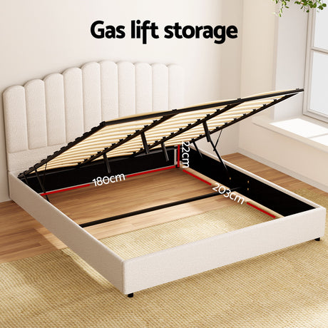 Artiss FION King Bed Frame — Boucle Upholstered with Gas Lift Storage — Allure Home Collections