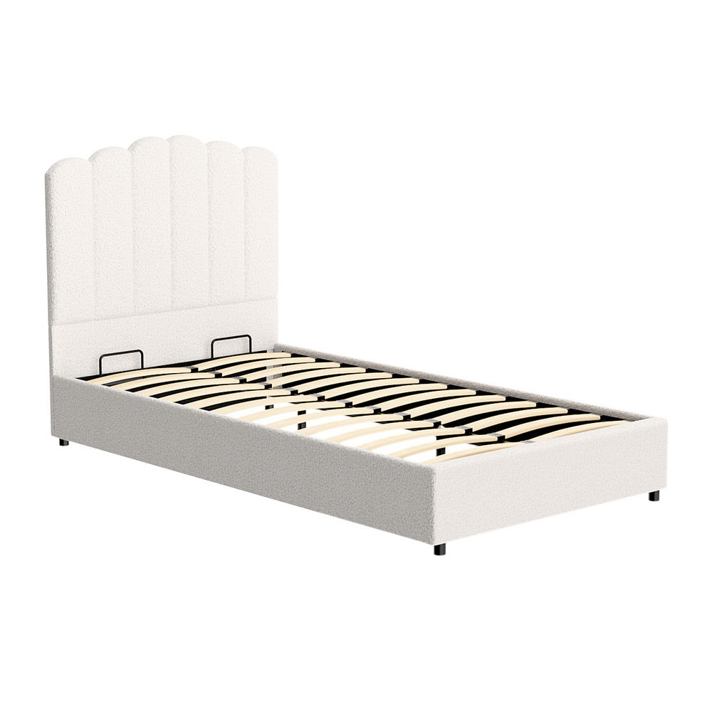 Artiss FION King Single Bed Frame — Boucle Upholstered with Gas Lift Storage — Allure Home Collections