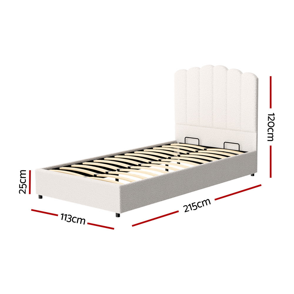 Artiss FION King Single Bed Frame — Boucle Upholstered with Gas Lift Storage — Allure Home Collections
