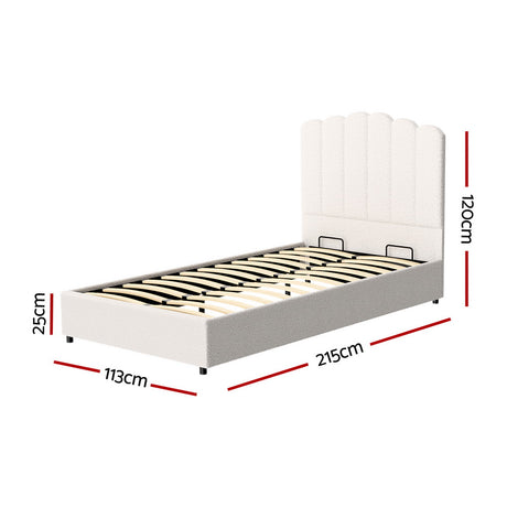 Artiss FION King Single Bed Frame — Boucle Upholstered with Gas Lift Storage — Allure Home Collections