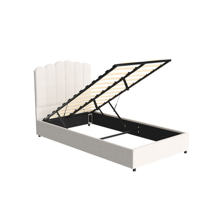 Artiss FION King Single Bed Frame — Boucle Upholstered with Gas Lift Storage — Allure Home Collections