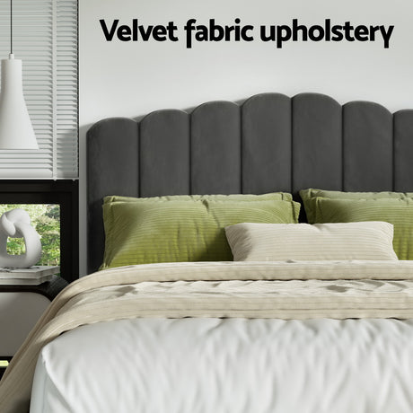 Artiss FION grey velvet bed frame from foot end — Allure Home Collections