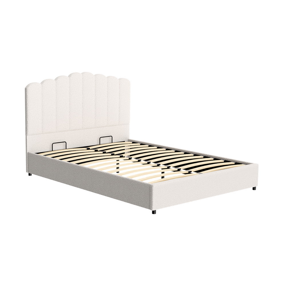 Artiss FION Queen Bed Frame — Boucle Upholstered with Gas Lift Storage — Allure Home Collections