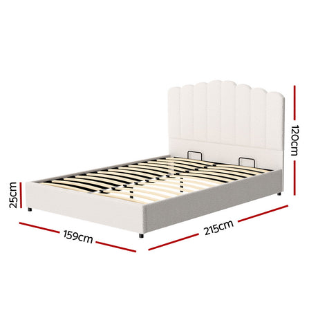 Artiss FION Queen Bed Frame — Boucle Upholstered with Gas Lift Storage — Allure Home Collections