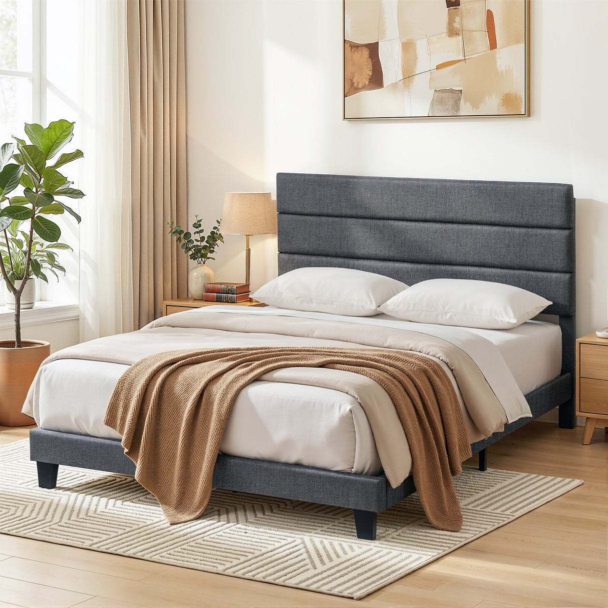 Volterra Charcoal Double bed frame in a modern bedroom