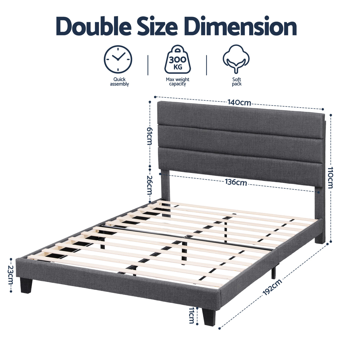 Volterra Double Bed Frame, Charcoal