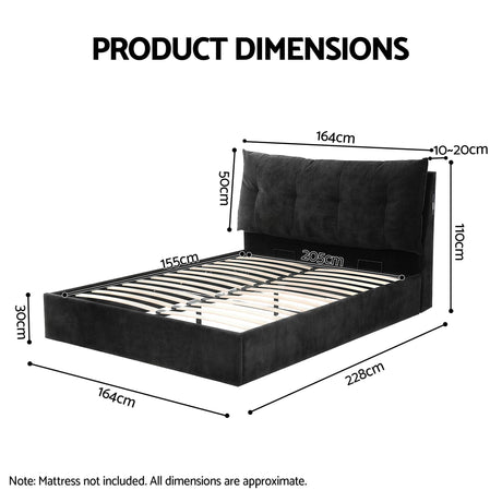 Cortona Queen Gas Lift Bed Frame, Black