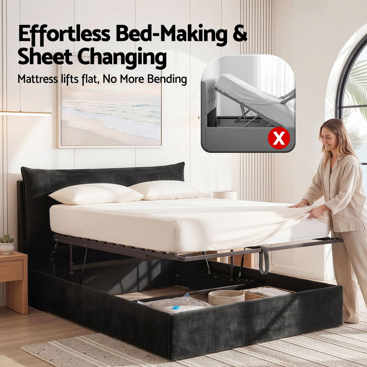 Cortona Queen Gas Lift Bed Frame, Black