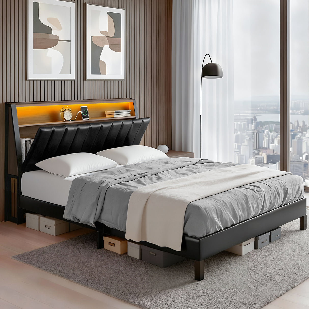 Montepulciano Black Queen bed frame in a modern bedroom