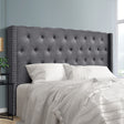Artiss LUCA King Bed Head in Grey Faux Linen — Art Deco Winged with Metallic Studs — Allure Home Collections