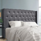 Artiss LUCA King Bed Head in Grey Faux Linen — Art Deco Winged with Metallic Studs — Allure Home Collections