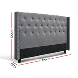 Artiss LUCA King Bed Head in Grey Faux Linen — Art Deco Winged with Metallic Studs — Allure Home Collections