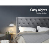 Artiss LUCA King Bed Head in Grey Faux Linen — Art Deco Winged with Metallic Studs — Allure Home Collections