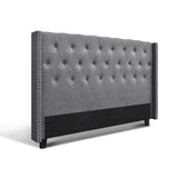 Artiss LUCA King Bed Head in Grey Faux Linen — Art Deco Winged with Metallic Studs — Allure Home Collections