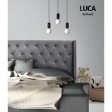 Artiss LUCA Queen Bed Head in Grey Faux Linen — Art Deco Winged with Metallic Studs — Allure Home Collections