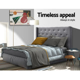 Artiss LUCA Queen Bed Head in Grey Faux Linen — Art Deco Winged with Metallic Studs — Allure Home Collections